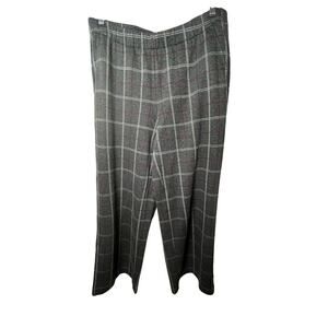 J Jill Women Medium  Petite Ponte‎ Pant Gray Burgundy Plaid Flat Front Wide Leg